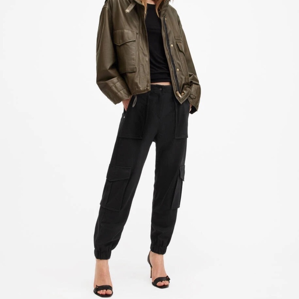 All Saints Black Cropped Cargo Pants